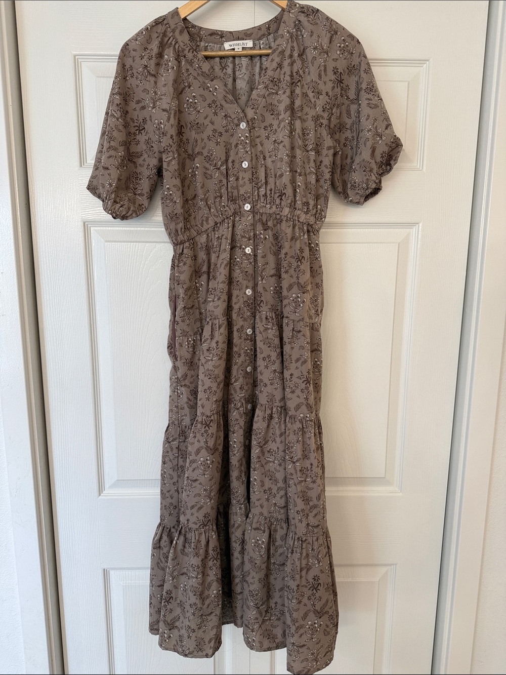Wishlist Taupe Floral Tiered Button-Front Maxi Dress